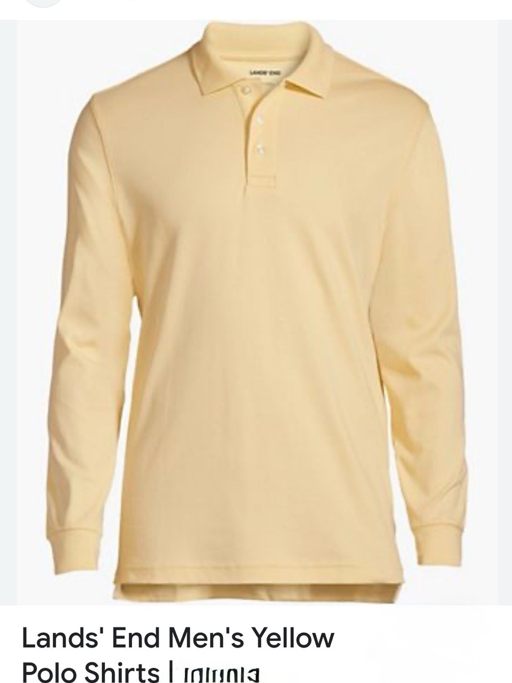 Lands' End Men's Long-Sleeve Pale Yellow Polo, prima 100% cotton, size M